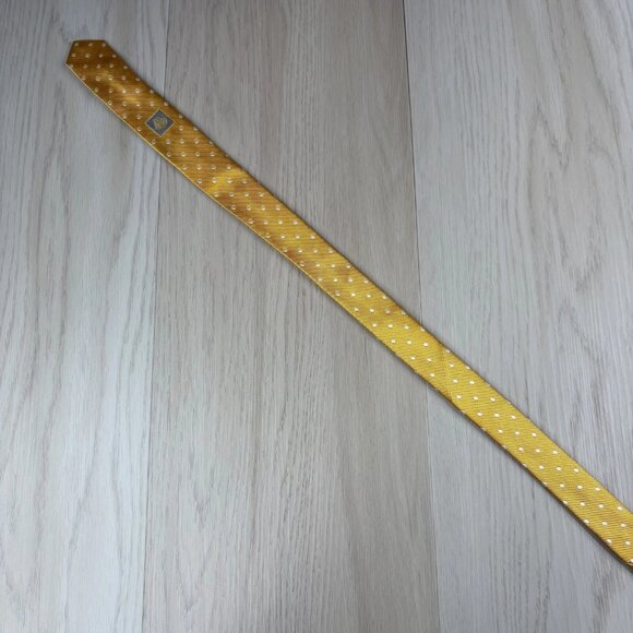 Versace Mens Yellow White Polka Dot Pointed 100% Pure Silk Necktie 59x3 Inches - Picture 5 of 14